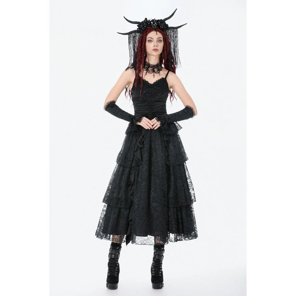 Women's Gothic Layered Lace Ruched Maxi Dress Wedding Dress - Image 3