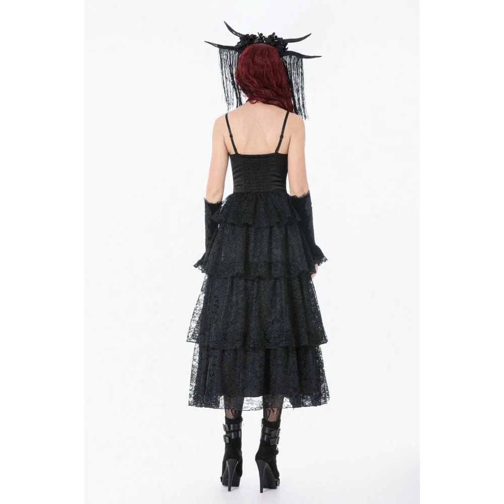 Women's Gothic Layered Lace Ruched Maxi Dress Wedding Dress - Image 6