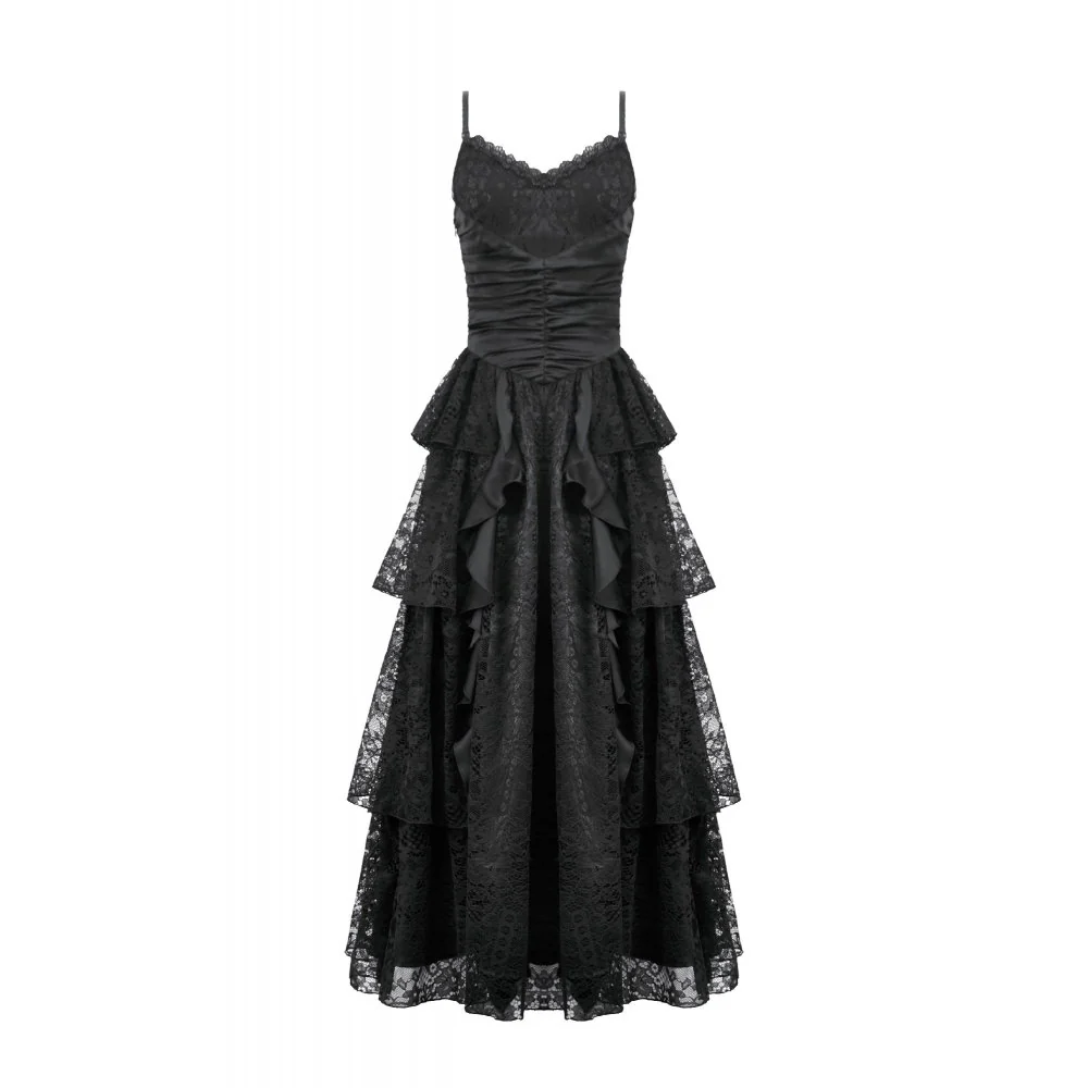 Women's Gothic Layered Lace Ruched Maxi Dress Wedding Dress - Image 7