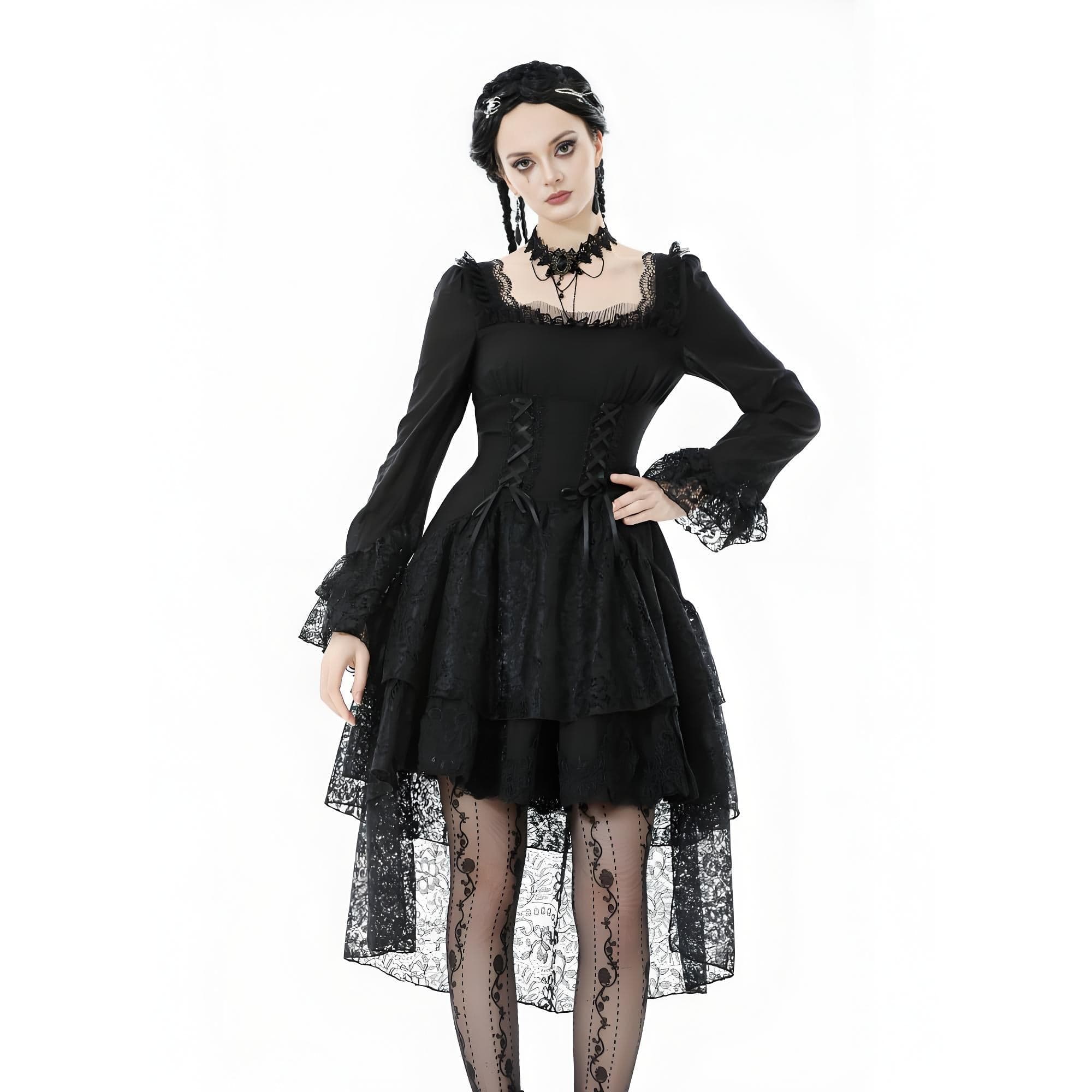 Women's Gothic Layered Lace-up Square-cut Collar Dress - Image 2