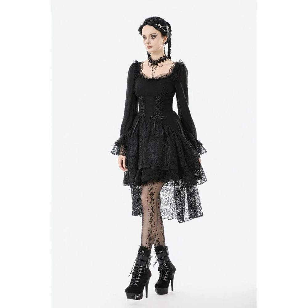 Women's Gothic Layered Lace-up Square-cut Collar Dress - Image 9