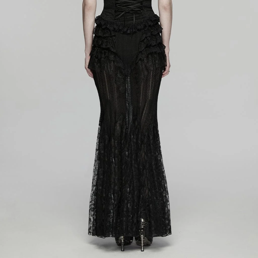 Women's Gothic Layered Ruffled Lace Mermaid Skirt - Image 3