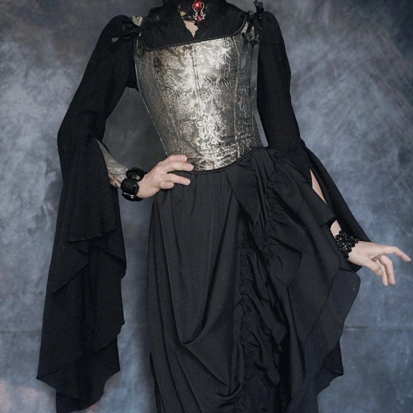 Women's Gothic Layered Ruffled Long Pleated Skirt