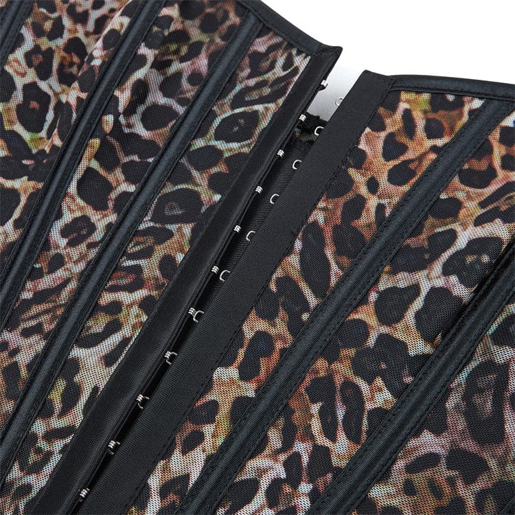 Women's Gothic Leopard Printed Boned Overbust Corset - Image 12