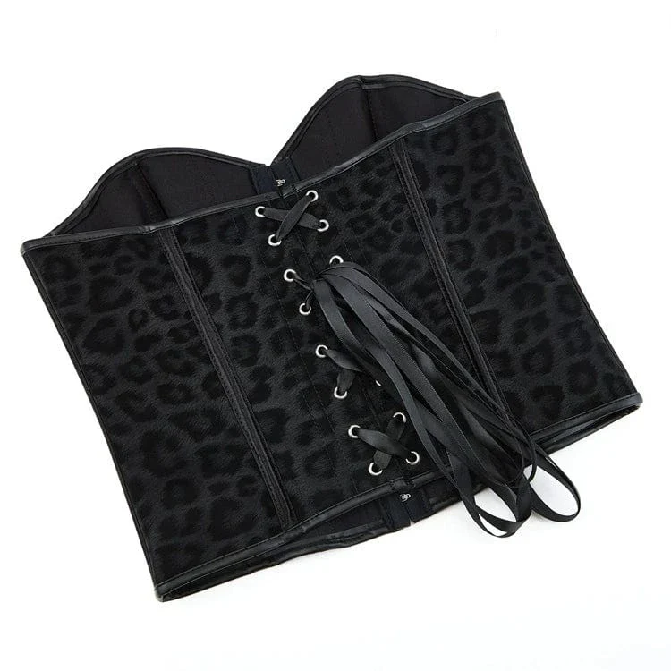 Women's Gothic Leopard Printed Single-breasted Overbust Corset - Image 4