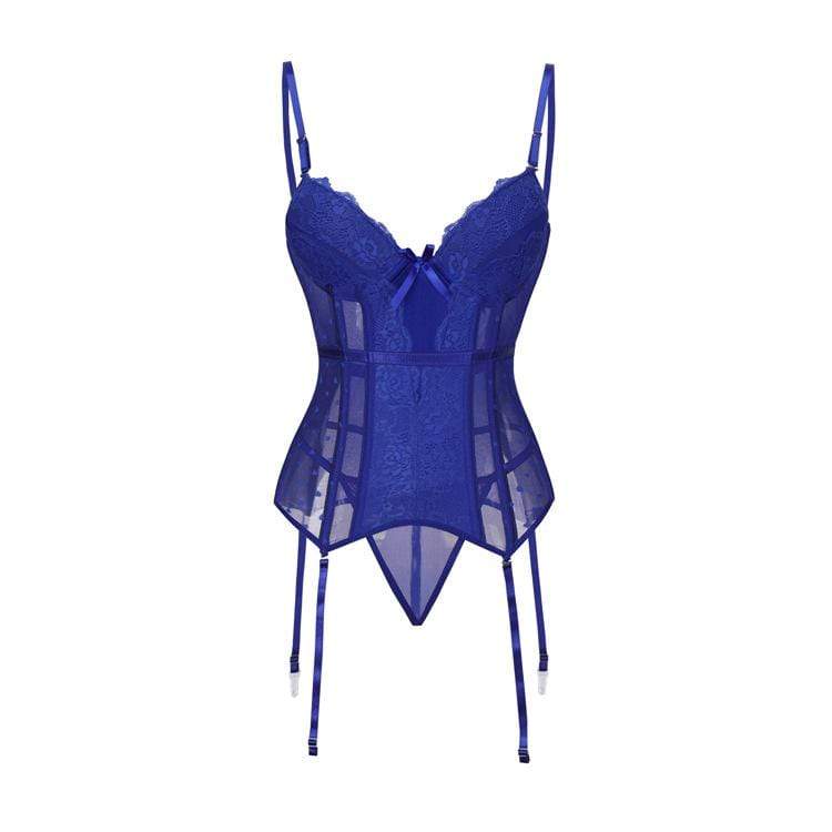 Women's Gothic Lingerie Lace Sheer Overbust Corsets With T-back - Image 3