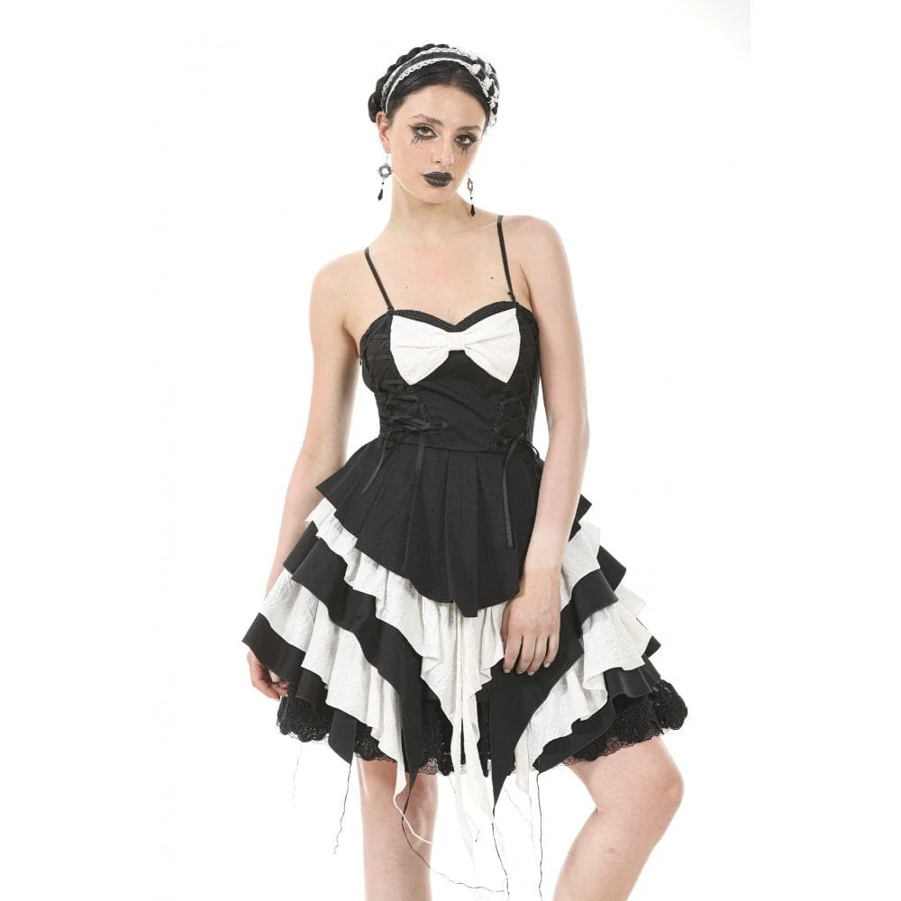 Women's Gothic Lolita Bowknot Contrast Color Slip Dress - Image 2