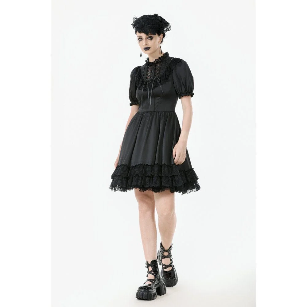 Women's Gothic Lolita Lacing-up Puff Sleeved Lace Dress Graduation Dress - Image 10