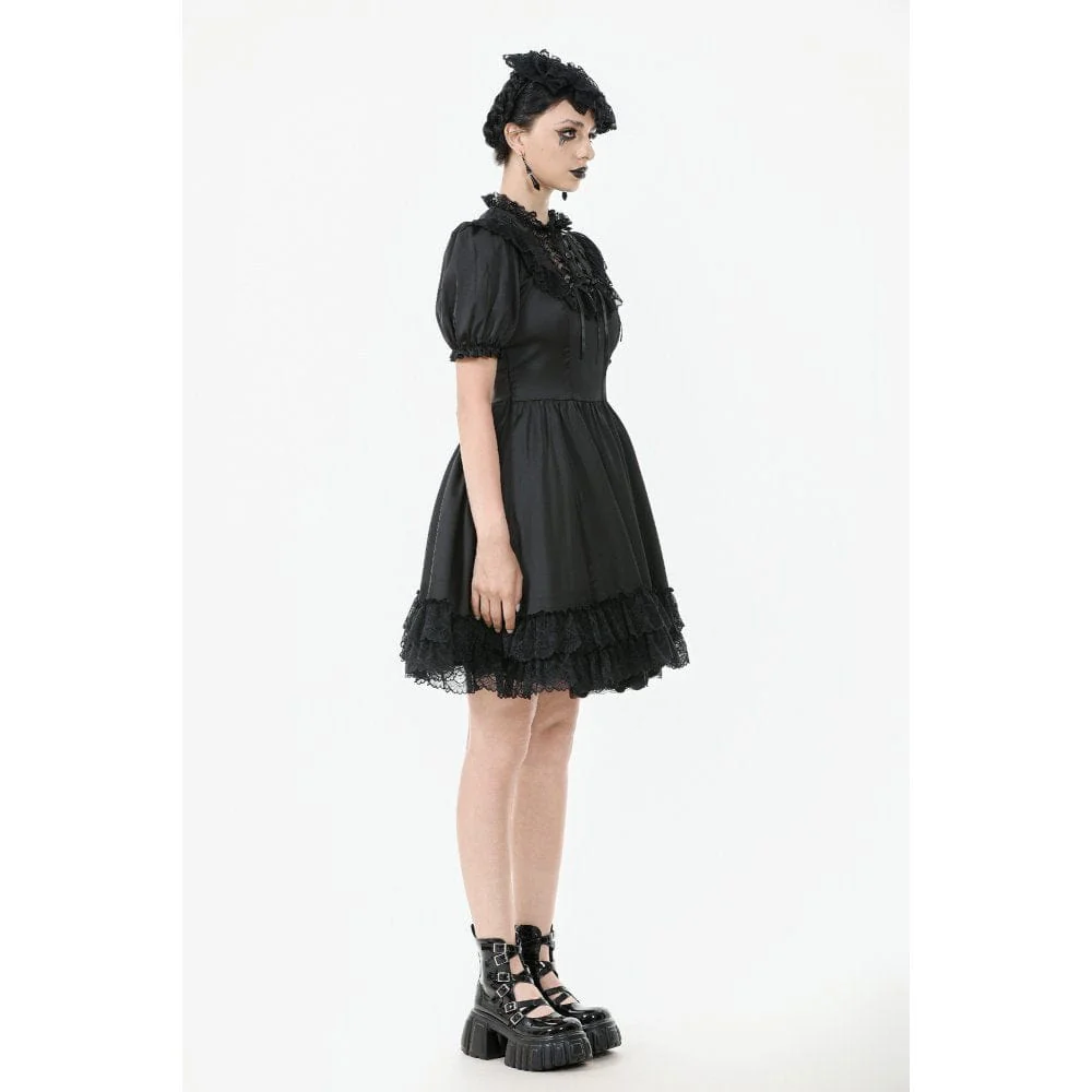 Women's Gothic Lolita Lacing-up Puff Sleeved Lace Dress Graduation Dress - Image 11