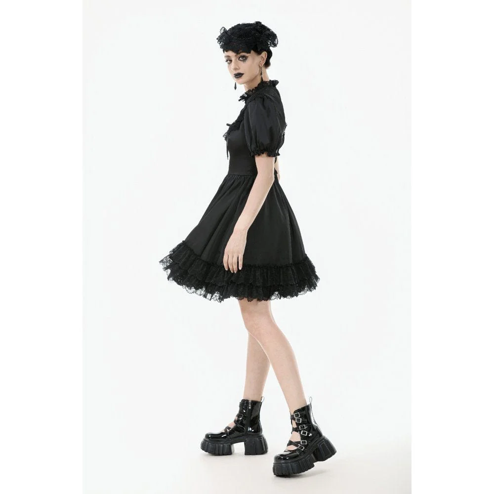 Women's Gothic Lolita Lacing-up Puff Sleeved Lace Dress Graduation Dress - Image 12