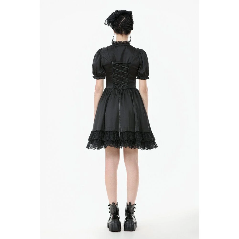 Women's Gothic Lolita Lacing-up Puff Sleeved Lace Dress Graduation Dress - Image 13