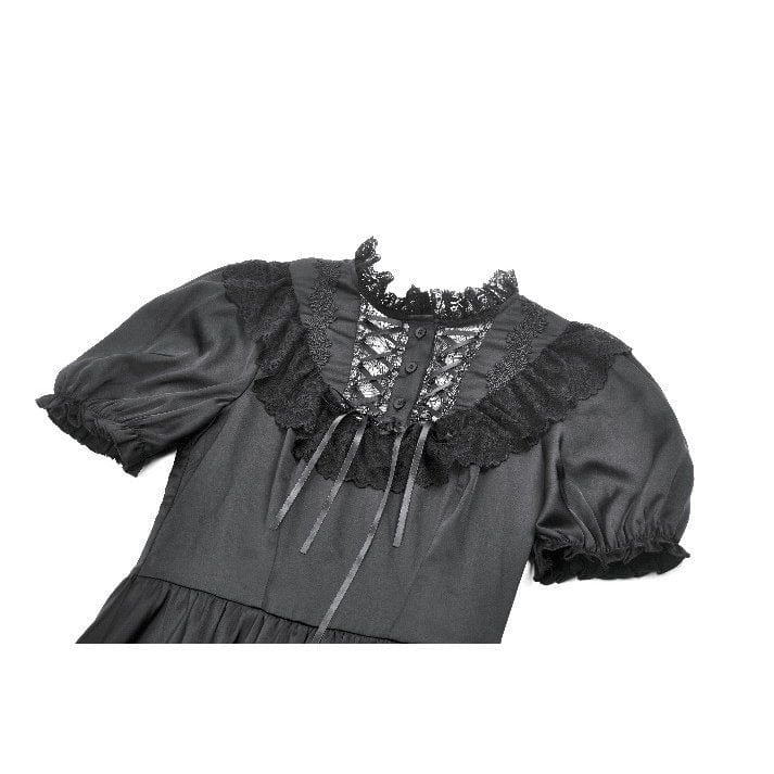 Women's Gothic Lolita Lacing-up Puff Sleeved Lace Dress Graduation Dress - Image 16