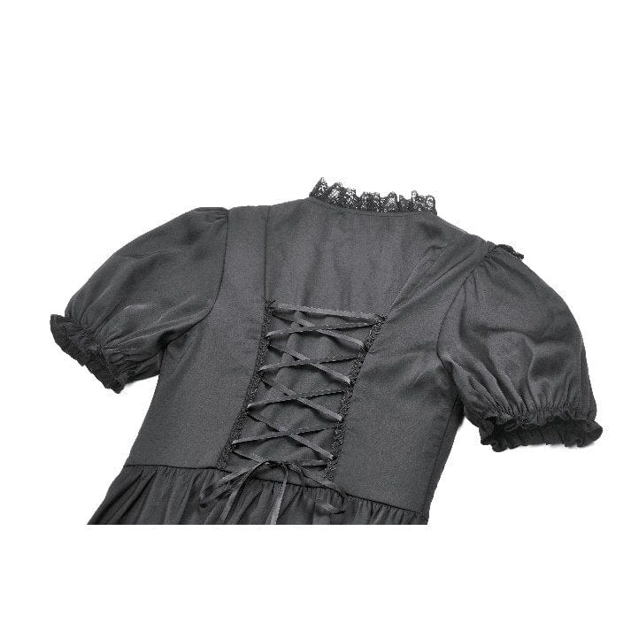 Women's Gothic Lolita Lacing-up Puff Sleeved Lace Dress Graduation Dress - Image 17