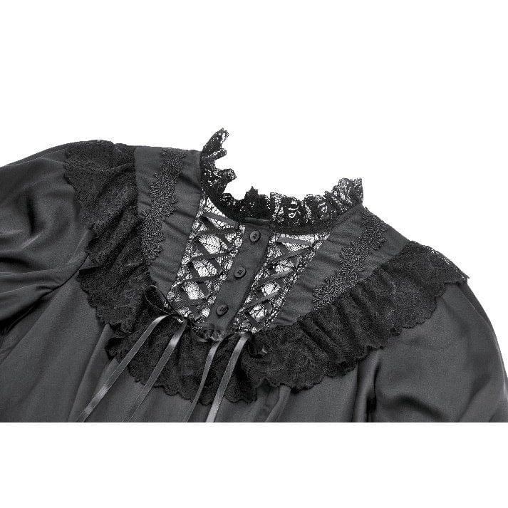 Women's Gothic Lolita Lacing-up Puff Sleeved Lace Dress Graduation Dress - Image 18