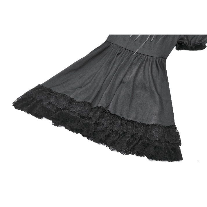 Women's Gothic Lolita Lacing-up Puff Sleeved Lace Dress Graduation Dress - Image 22