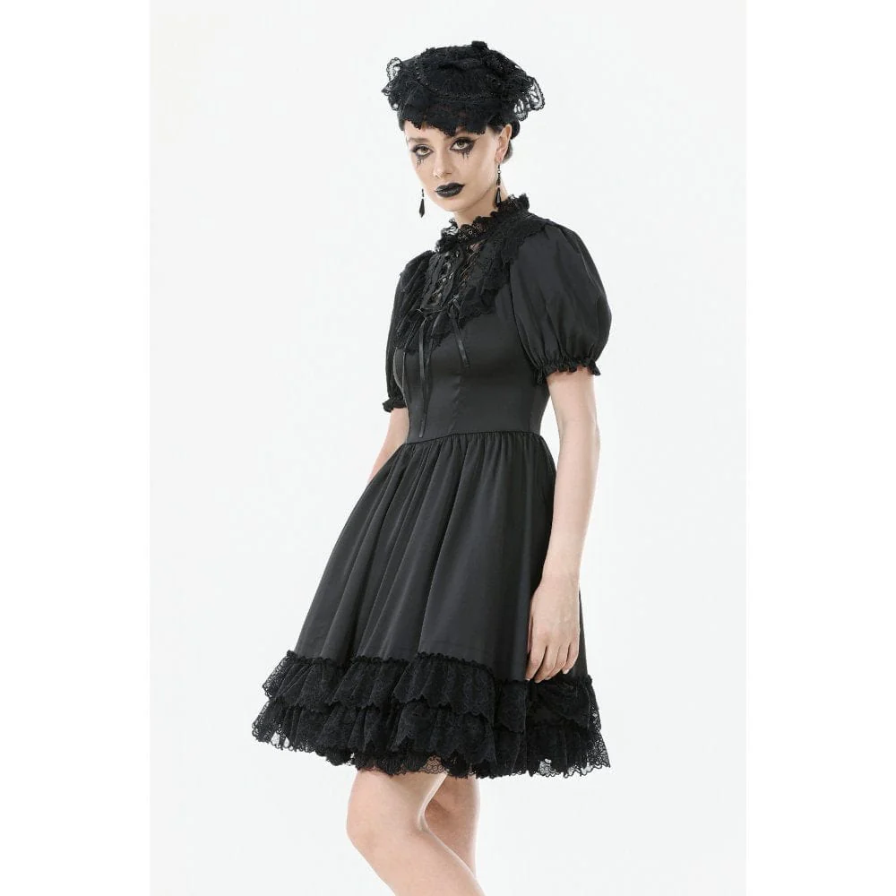 Women's Gothic Lolita Lacing-up Puff Sleeved Lace Dress Graduation Dress - Image 3