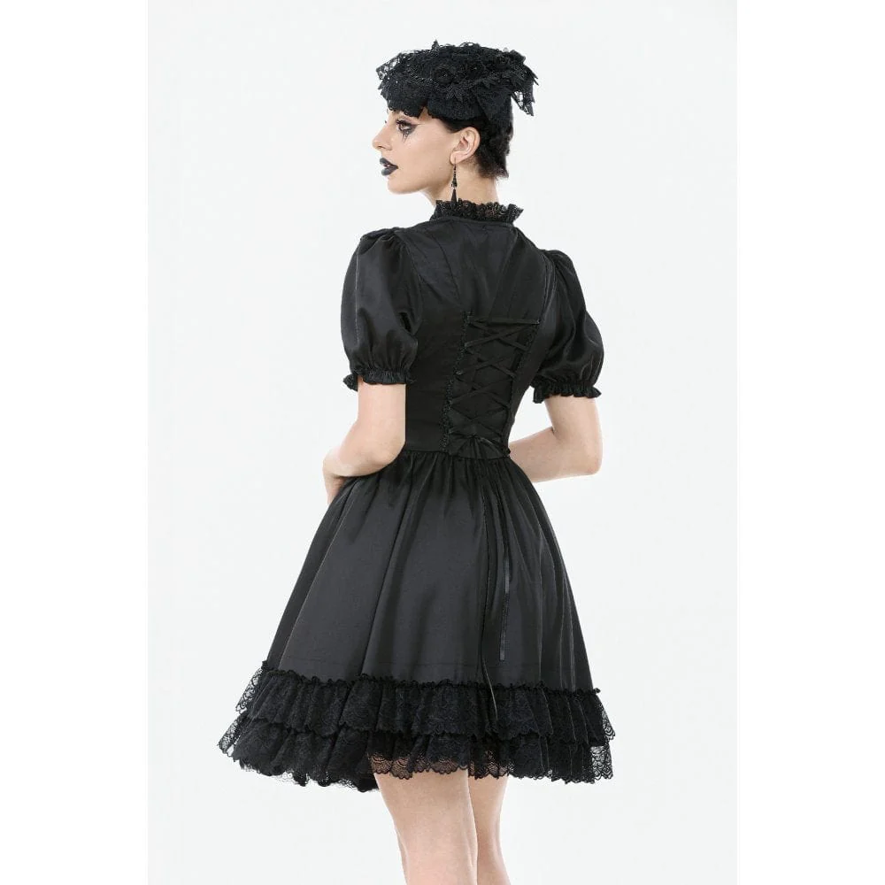 Women's Gothic Lolita Lacing-up Puff Sleeved Lace Dress Graduation Dress - Image 4