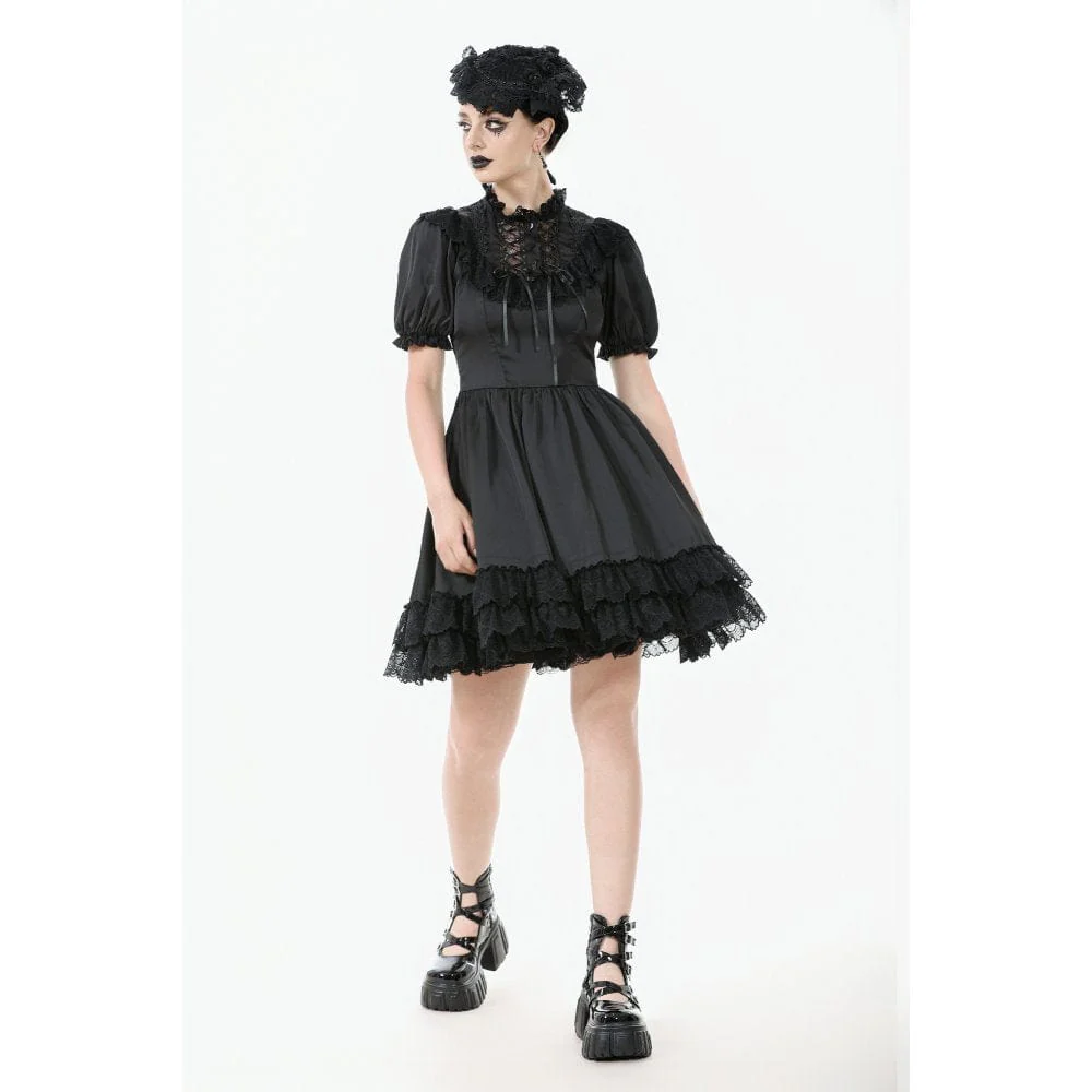 Women's Gothic Lolita Lacing-up Puff Sleeved Lace Dress Graduation Dress - Image 7