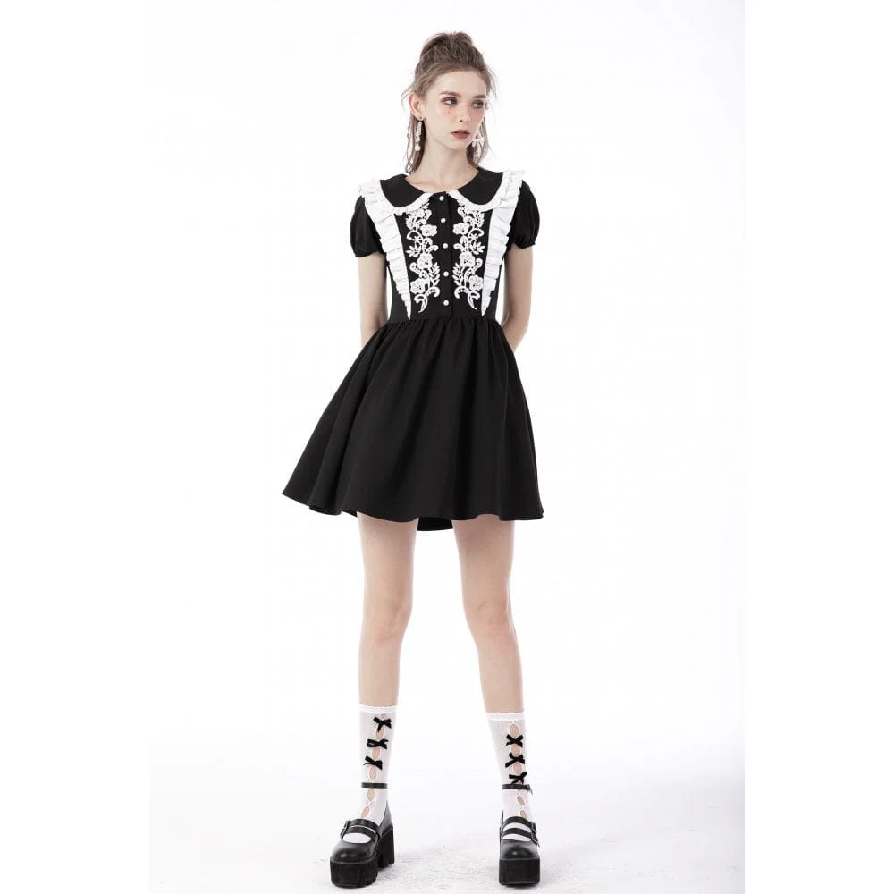 Women's Gothic Lolita Peter Pan Collar Floral Shirt Dress - Image 2