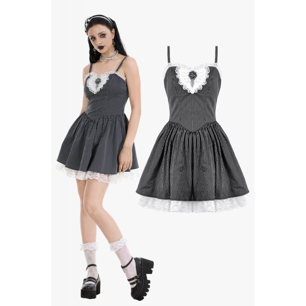 Women's Gothic Lolita Pinstriped Slip Dress Graduation Dress