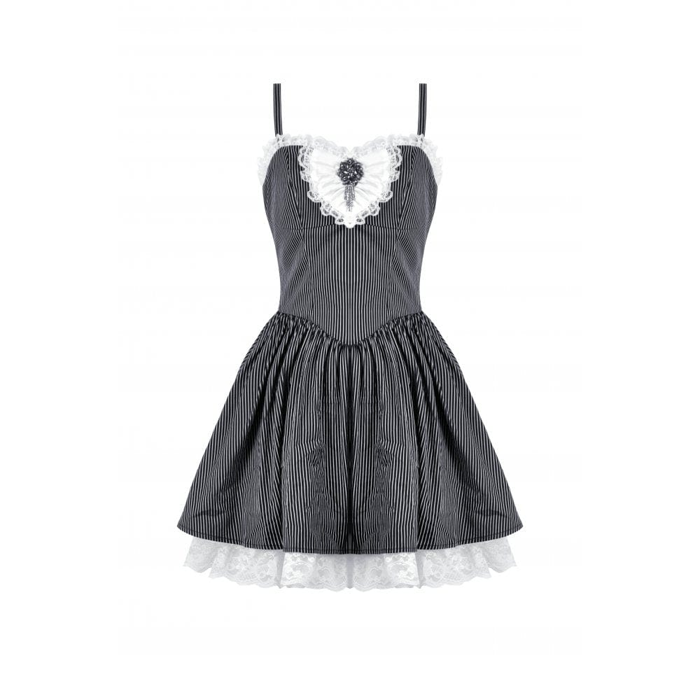 Women's Gothic Lolita Pinstriped Slip Dress Graduation Dress - Image 11
