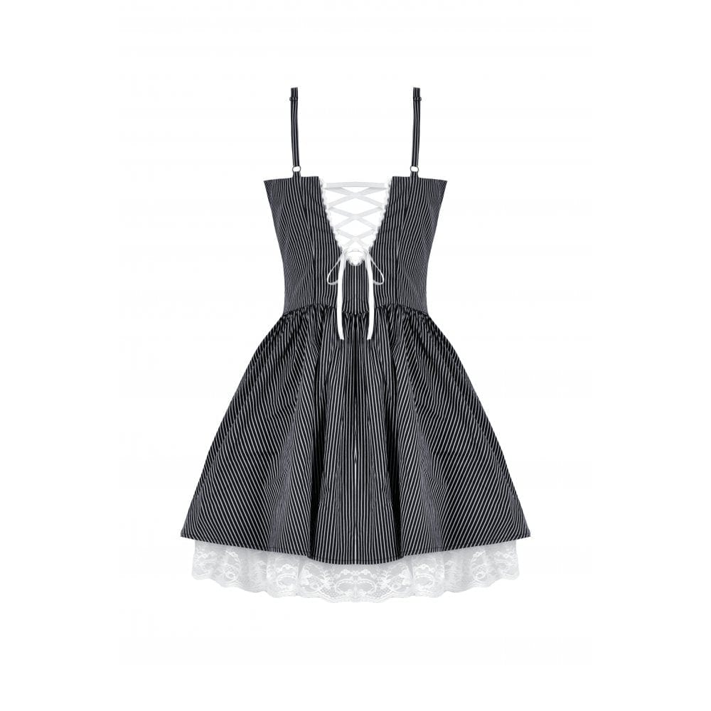 Women's Gothic Lolita Pinstriped Slip Dress Graduation Dress - Image 12
