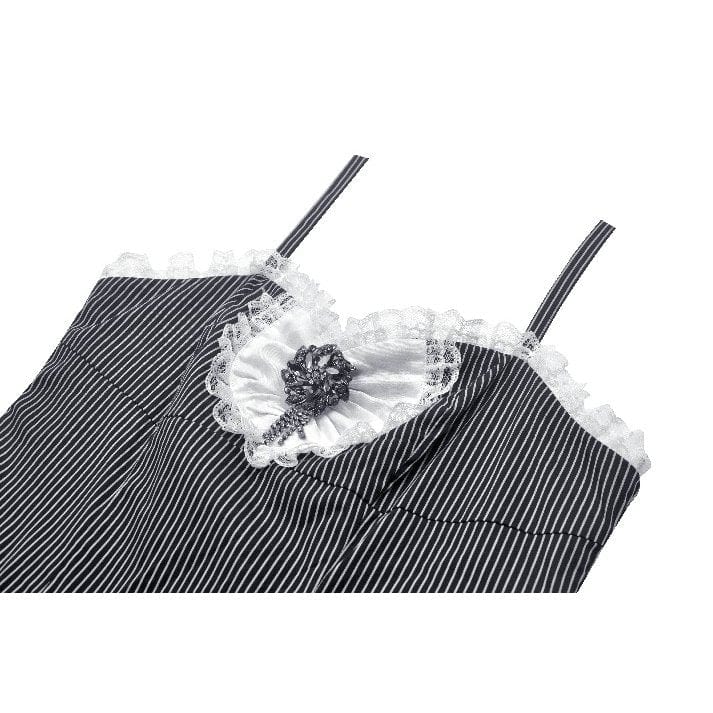 Women's Gothic Lolita Pinstriped Slip Dress Graduation Dress - Image 13