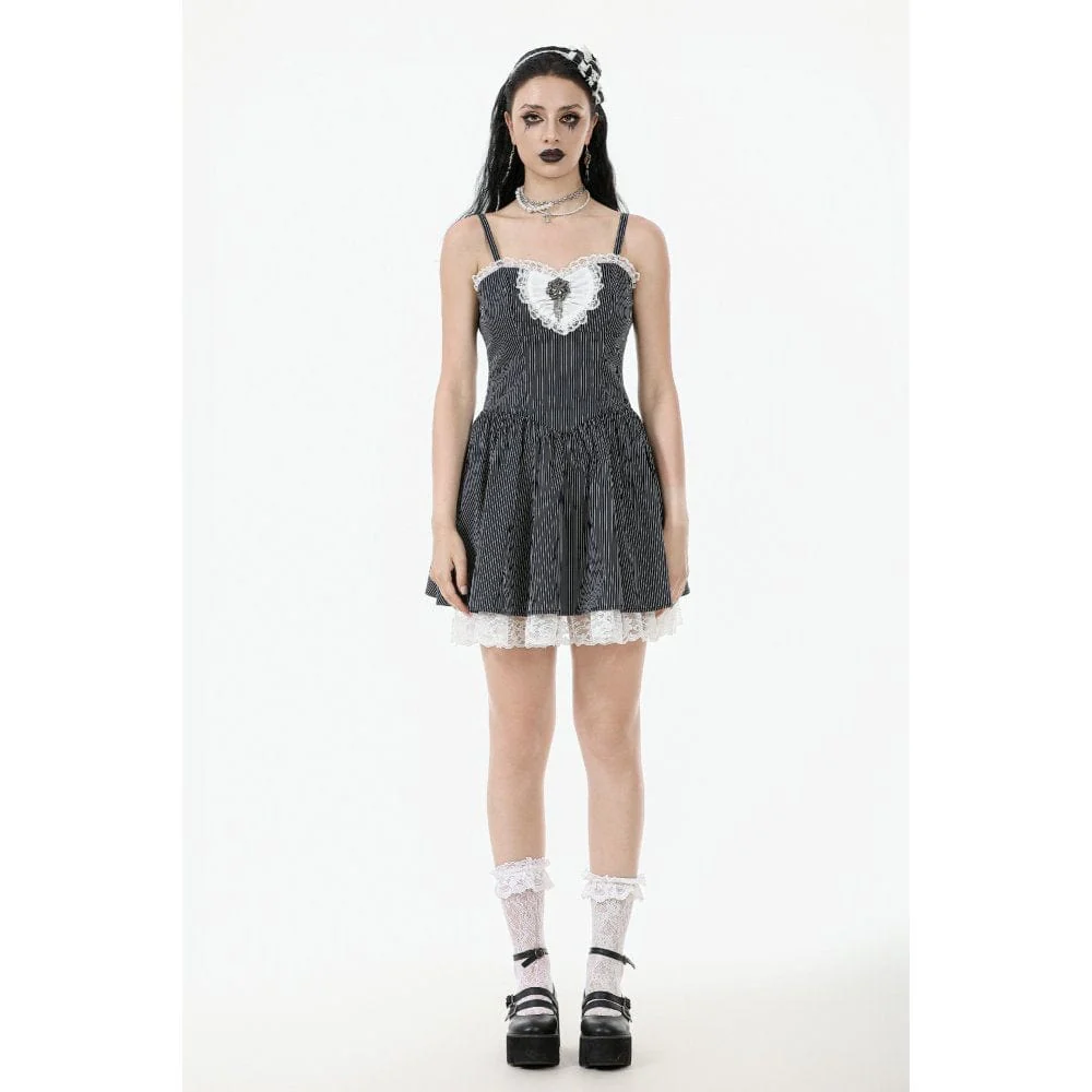 Women's Gothic Lolita Pinstriped Slip Dress Graduation Dress - Image 2