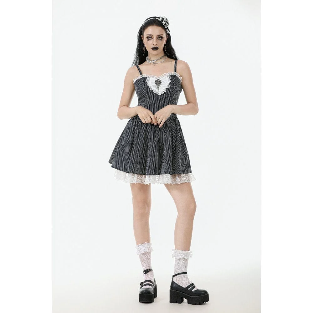 Women's Gothic Lolita Pinstriped Slip Dress Graduation Dress - Image 3