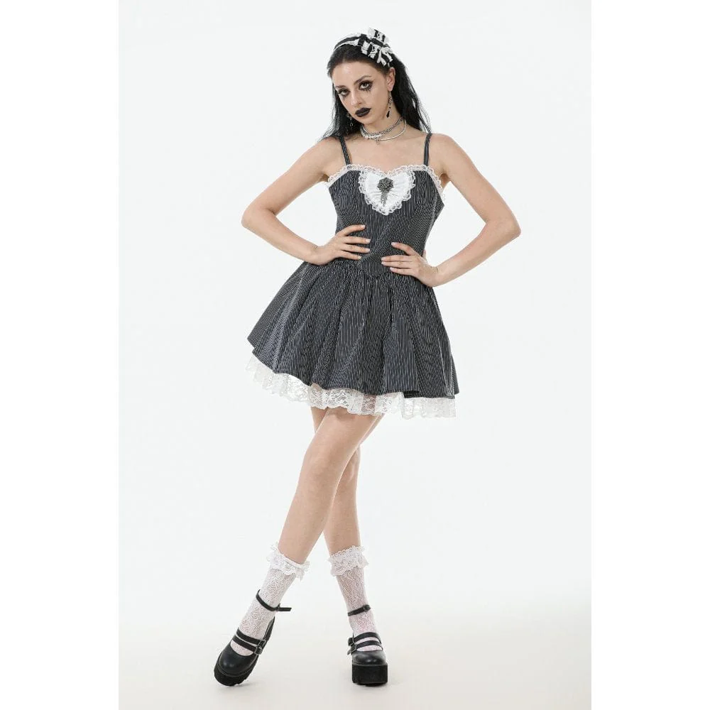 Women's Gothic Lolita Pinstriped Slip Dress Graduation Dress - Image 4