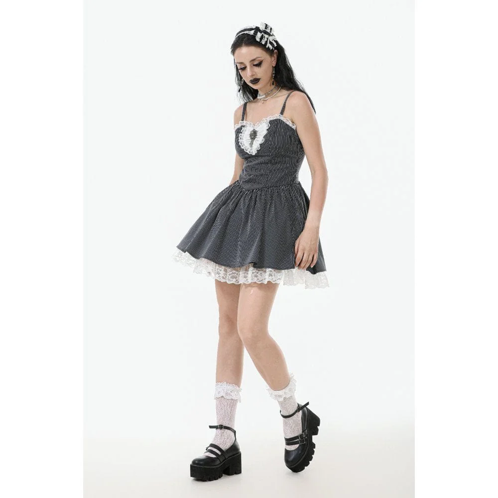 Women's Gothic Lolita Pinstriped Slip Dress Graduation Dress - Image 7