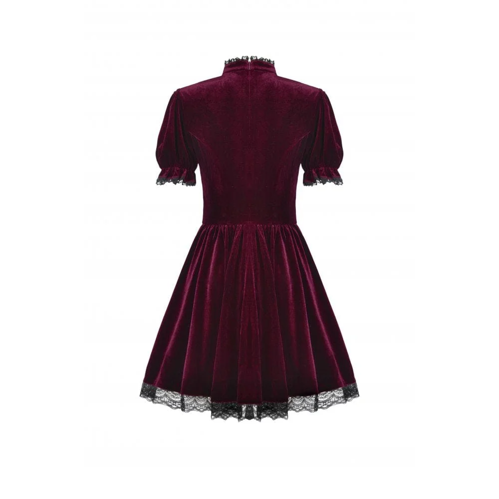 Women's Gothic Lolita Puff Sleeved Lace Velvet Dress Graduation Dress - Image 13