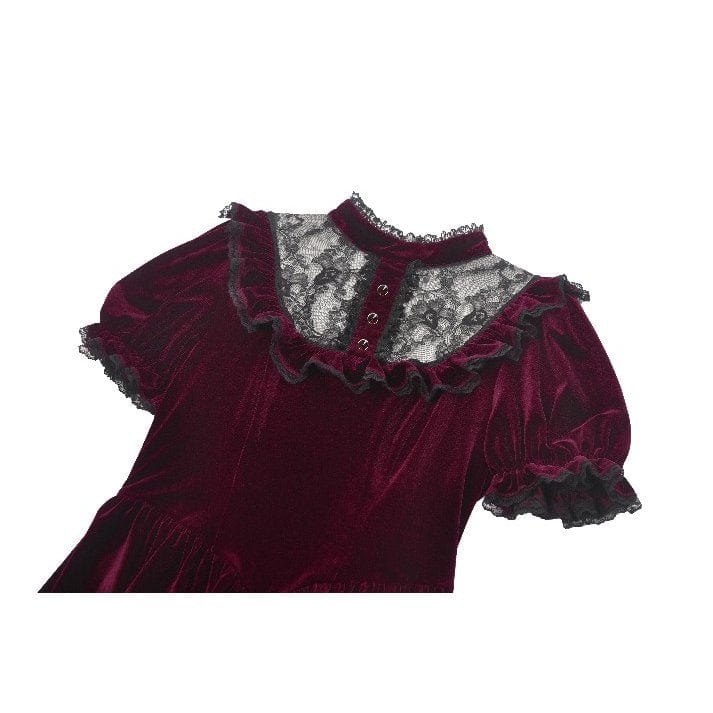 Women's Gothic Lolita Puff Sleeved Lace Velvet Dress Graduation Dress - Image 14