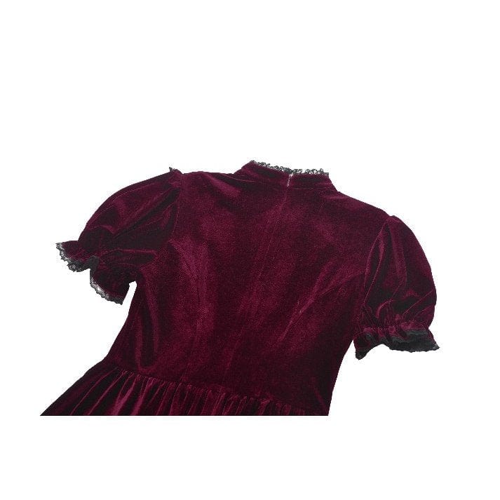 Women's Gothic Lolita Puff Sleeved Lace Velvet Dress Graduation Dress - Image 15
