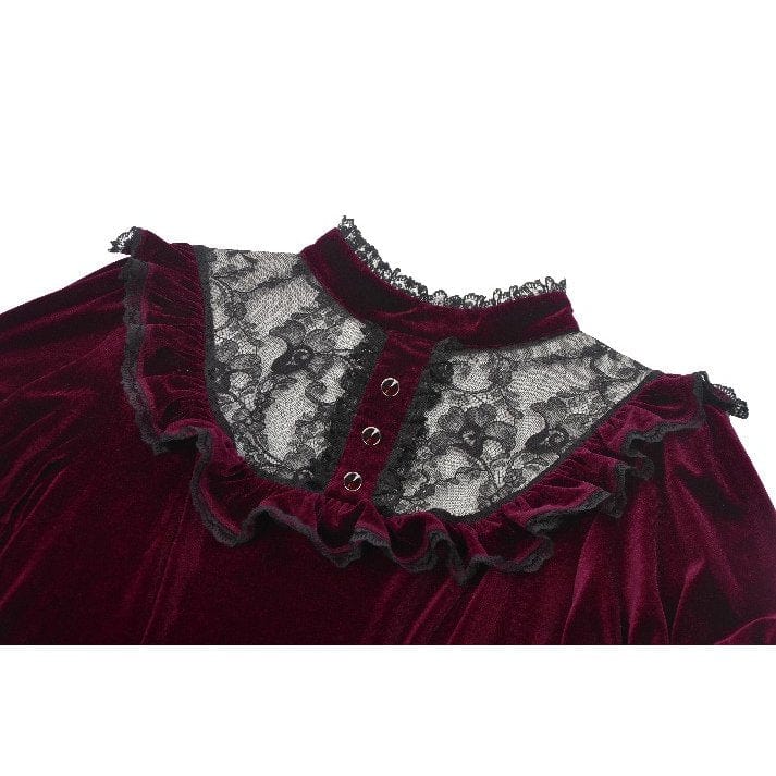 Women's Gothic Lolita Puff Sleeved Lace Velvet Dress Graduation Dress - Image 16