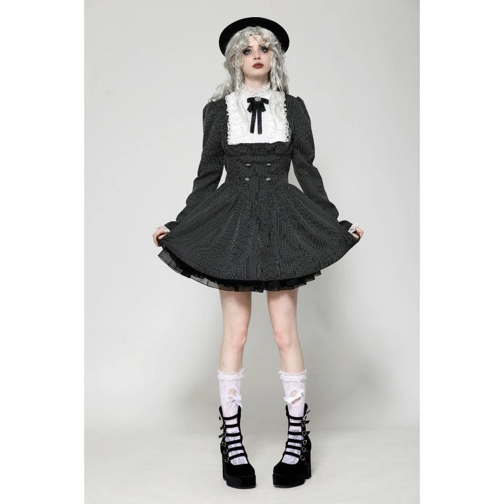 Women's Gothic Lolita Ruffled Lace Short Dress Graduation Dress Black White - Image 5