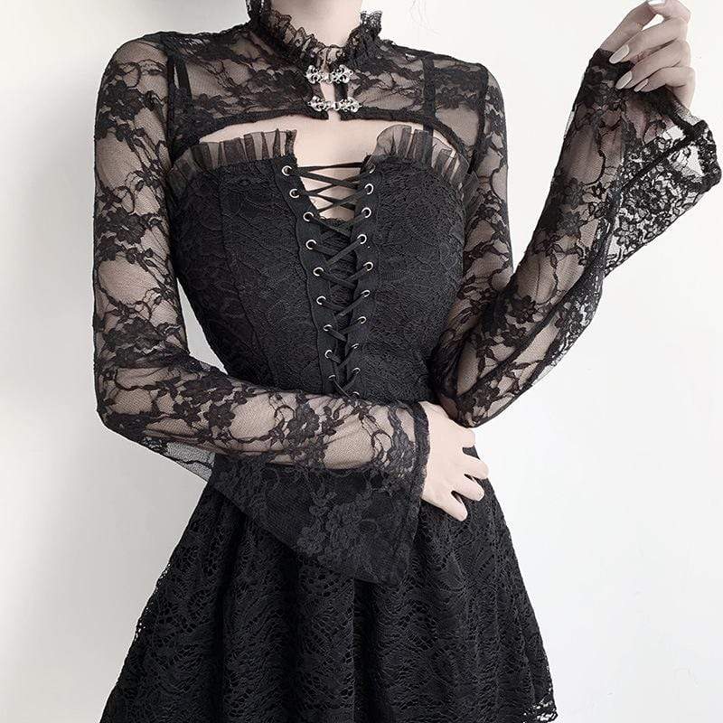 Women's Gothic Long Sleeved Sheer Floral Lace Capes - Image 3