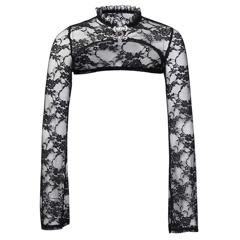 Women's Gothic Long Sleeved Sheer Floral Lace Capes - Image 4