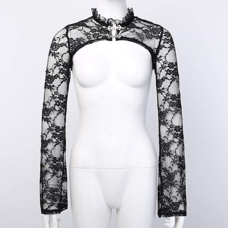 Women's Gothic Long Sleeved Sheer Floral Lace Capes - Image 5