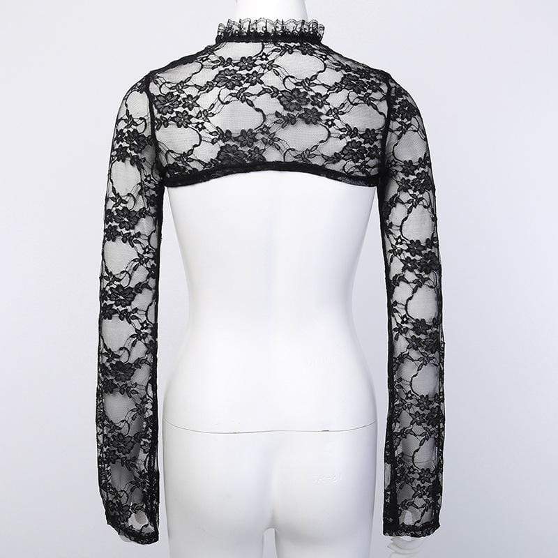 Women's Gothic Long Sleeved Sheer Floral Lace Capes - Image 6