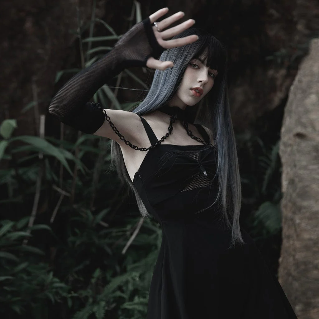 Women's Gothic Mesh Arm Sleeves with Detachable Choker - Image 3