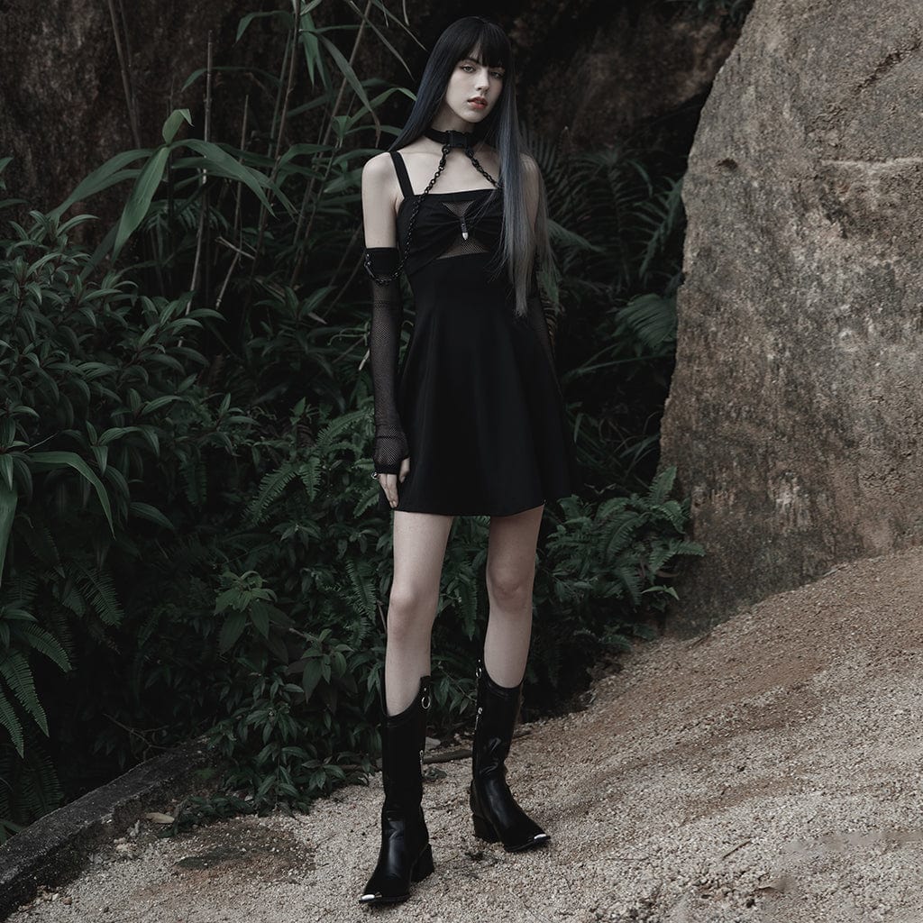 Women's Gothic Mesh Arm Sleeves with Detachable Choker - Image 4
