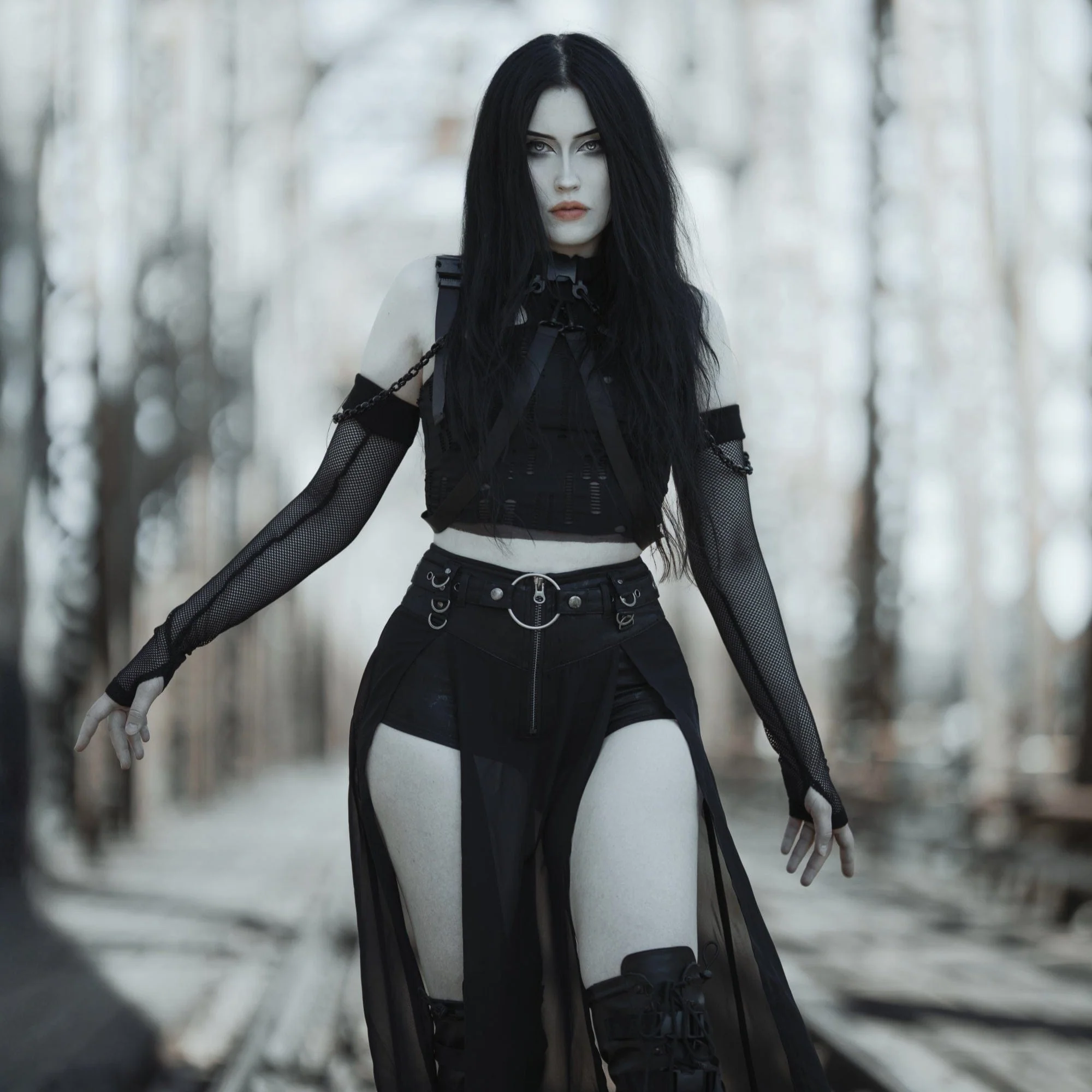 Women's Gothic Mesh Arm Sleeves with Detachable Choker - Image 5