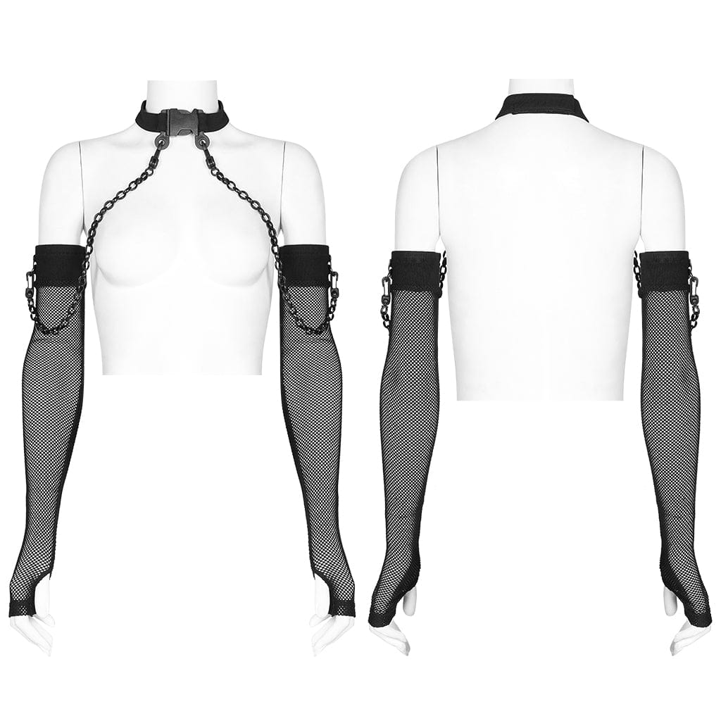 Women's Gothic Mesh Arm Sleeves with Detachable Choker - Image 7