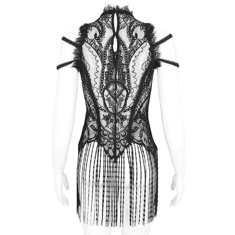 Women's Gothic Mesh Floral Crocheted Lace Top - Image 8