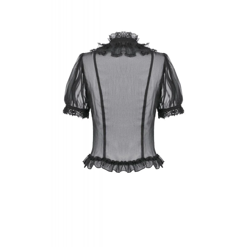 Women's Gothic Mesh Sheer Ruffled Short Sleeved Shirt - Image 10