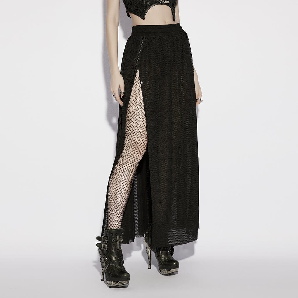 Women's Gothic Mesh Sheer Side Slit Long Skirt - Image 2