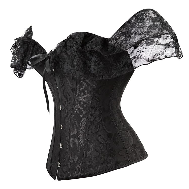 Women's Gothic Mesh Sleeved Lace Floral Overbust Corsets - Image 2