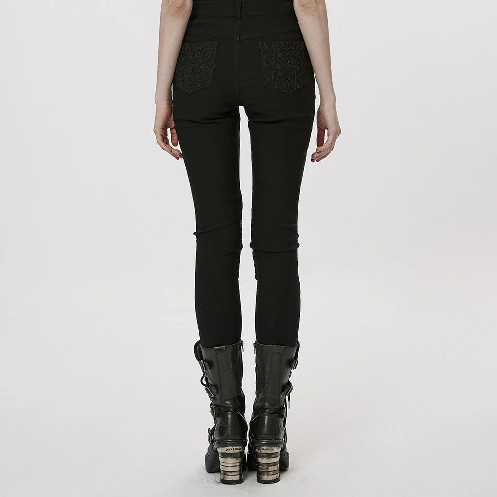 Women's Gothic Mesh Splice Buckle Leggings - Image 3