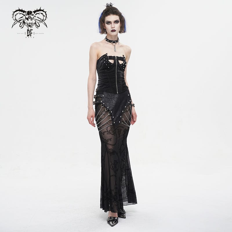 Women's Gothic Mesh Splice Chain Fishtail Skirt - Image 6